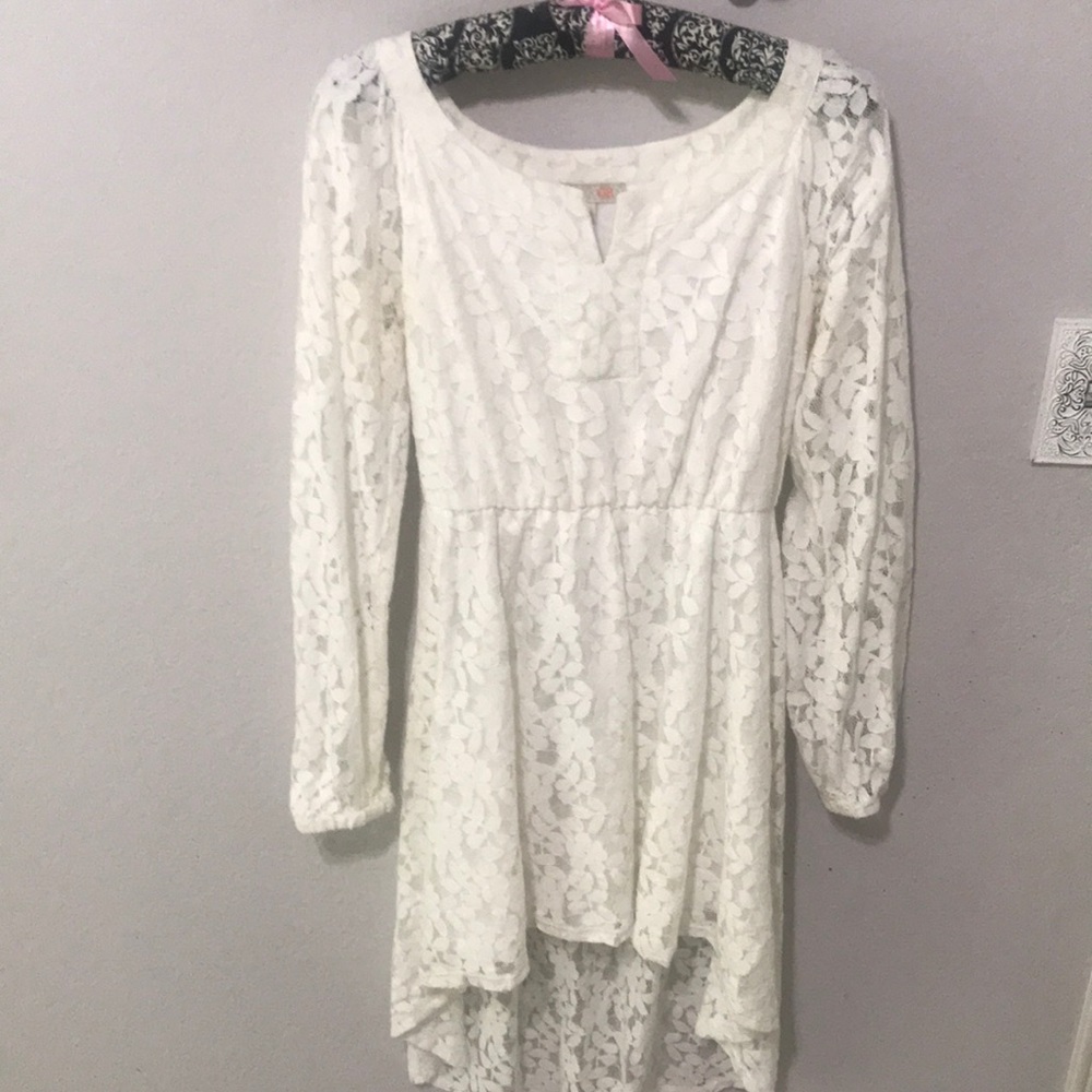 White floral lace dress with high-low hem